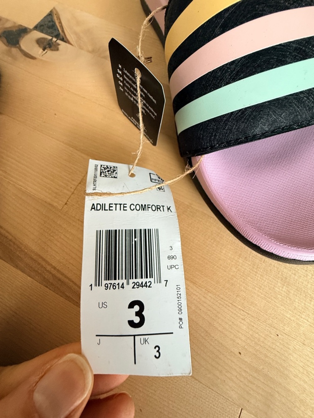 Adidas Adilette Comfort Slide - Pastel Pink with Multicolor Stripes - Picture 4 of 4